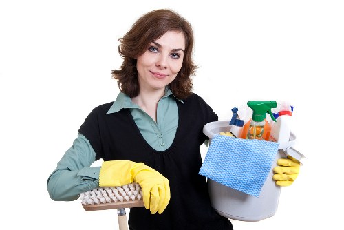 Carpet cleaning service team working safely in a home setting