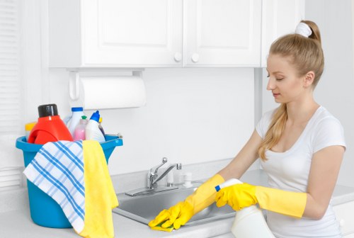 Technician using professional carpet cleaning tools with care